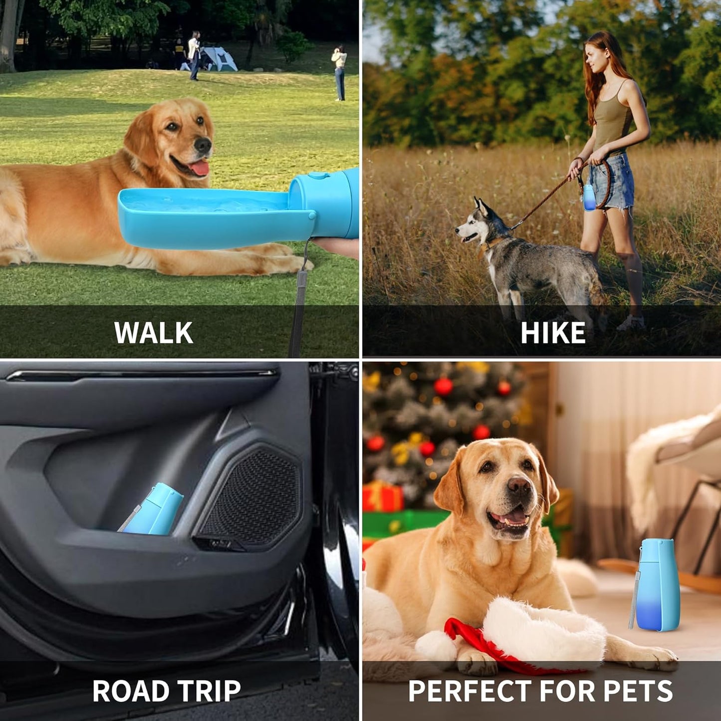 Dog Water Bottle, Travel Puppy Water Bowl, Leak Proof Portable Puppy Water Dispenser, Foldable Dog Water Bottle for for Pets Outdoor Walking, Hiking, Travel, Food Grade Plastic - 19oz Blue