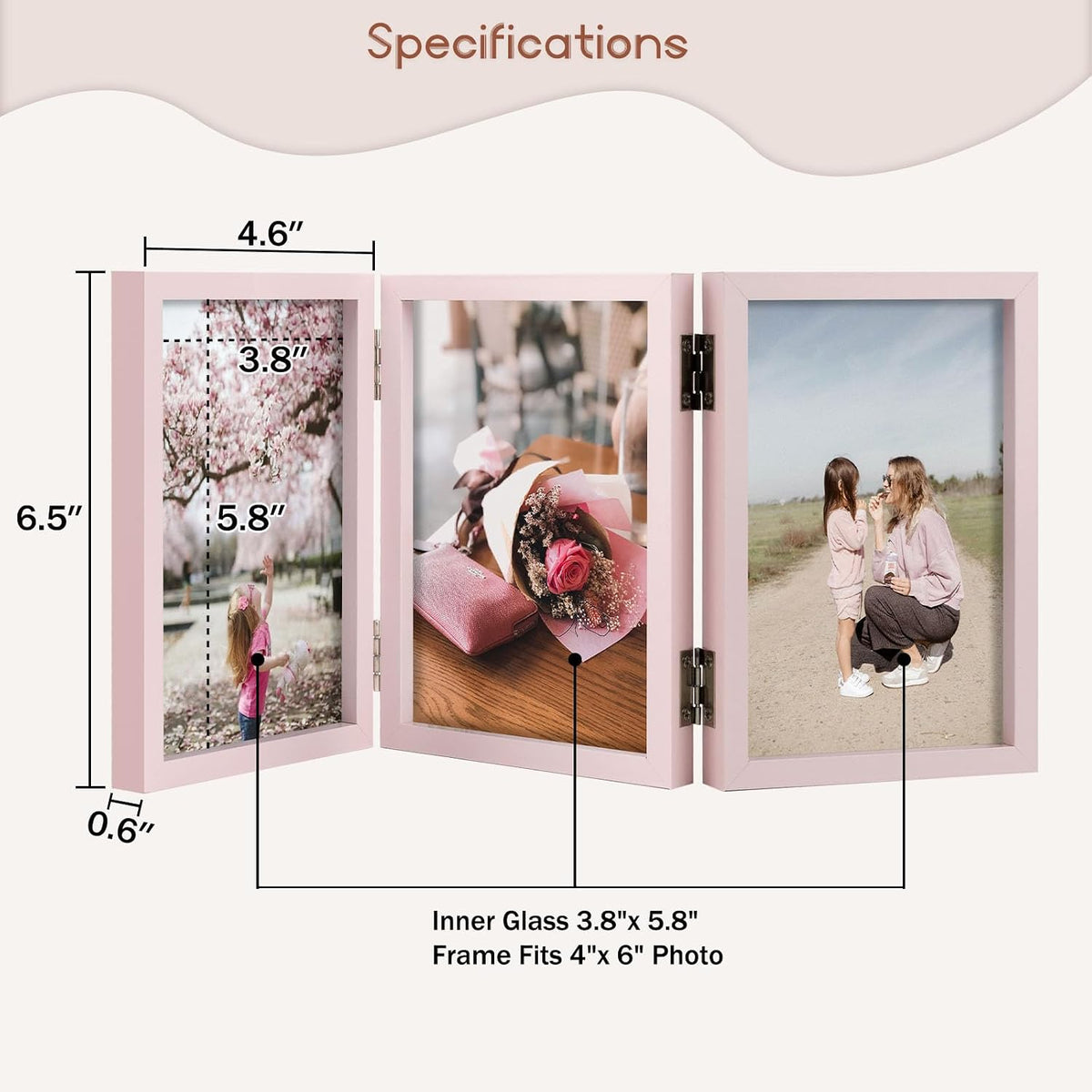 4x6 Triple Picture Frame Tabletop Display for Photos Pink