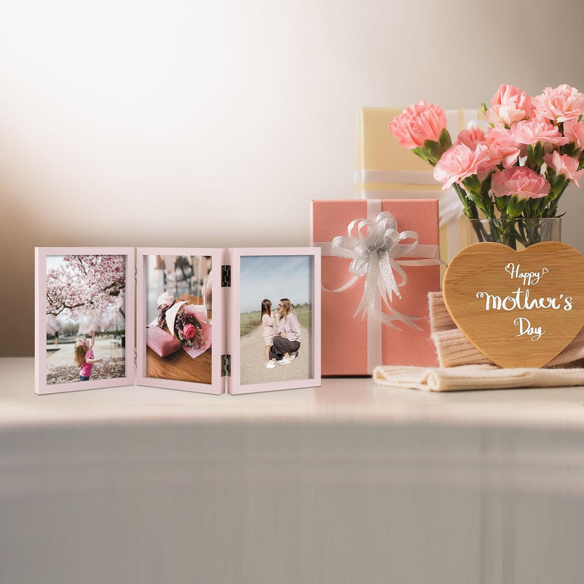 4x6 Triple Picture Frame Tabletop Display for Photos Pink