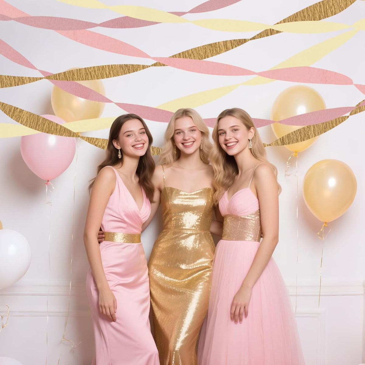 Streamers Party Decorations,8 Rolls Pink Gold Crepe Paper Streamers for Wedding, Birthday, Bachelorette, Bridal Showerand Baby Shower Girl