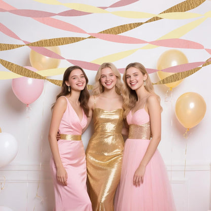 Streamers Party Decorations,8 Rolls Pink Gold Crepe Paper Streamers for Wedding, Birthday, Bachelorette, Bridal Showerand Baby Shower Girl