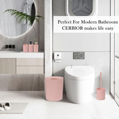 Bathroom Accessories Set 6 Piece Wheat Straw Bath Ensemble,Pink
