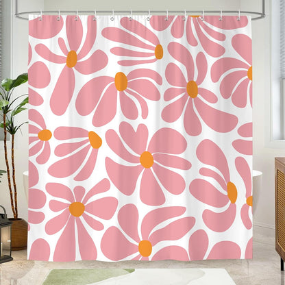 Boho Pink Shower Curtain Set, Modern Aesthetic Decor 72x72 inches