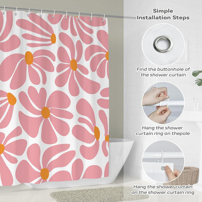 Boho Pink Shower Curtain Set, Modern Aesthetic Decor 72x72 inches