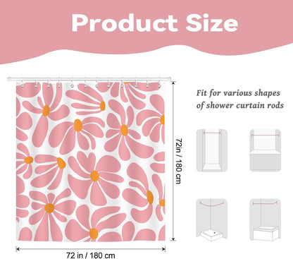Boho Pink Shower Curtain Set, Modern Aesthetic Decor 72x72 inches