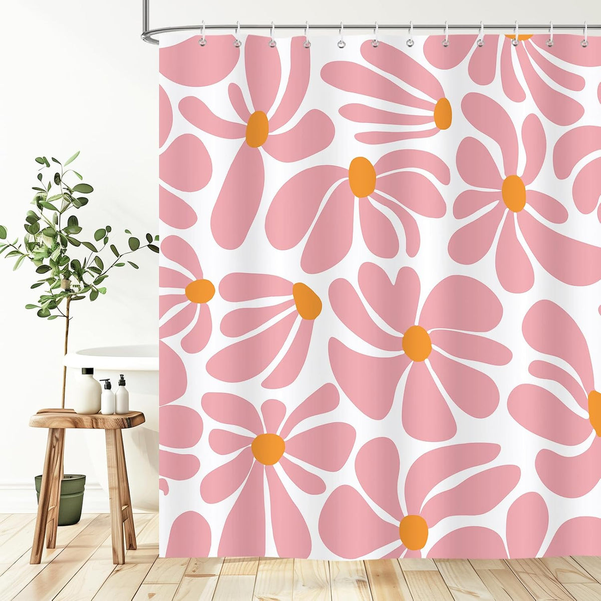 Boho Pink Shower Curtain Set, Modern Aesthetic Decor 72x72 inches
