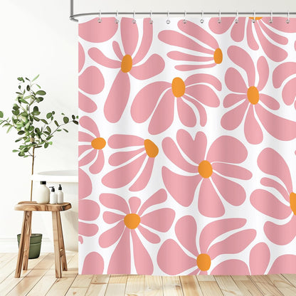Boho Pink Shower Curtain Set, Modern Aesthetic Decor 72x72 inches