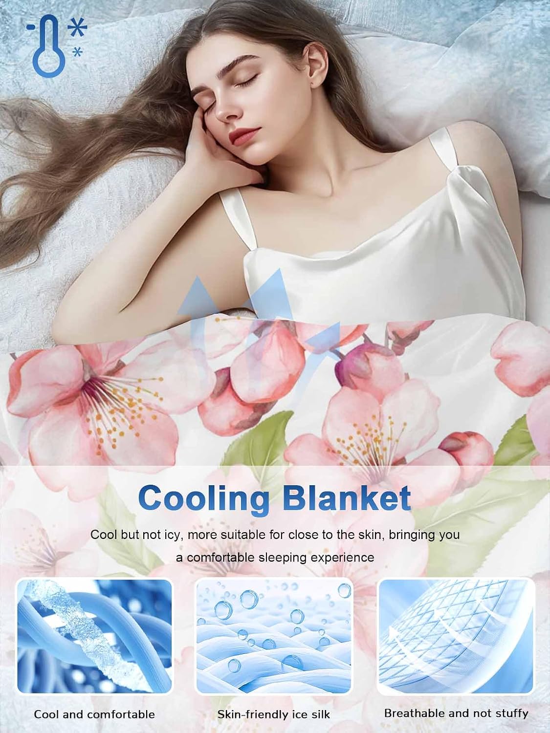 Cooling Blankets for Hot Sleepers Spring Peach Blossom Country Pink Floral Farm Lightweight Breathable Summer Blanket Cold Touch Fabric Throw for Bed, Couch, Sofa 40"x60"
