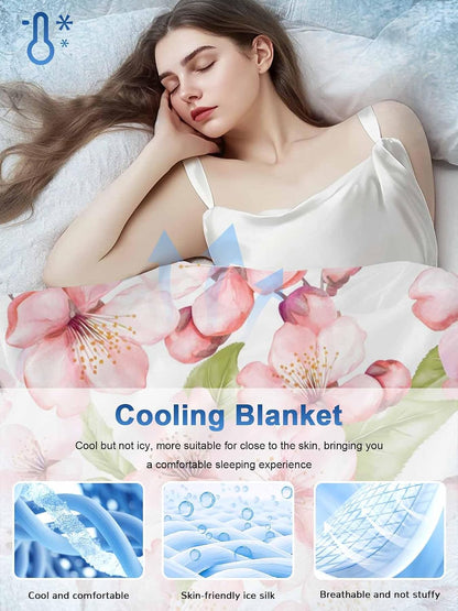 Cooling Blankets for Hot Sleepers Spring Peach Blossom Country Pink Floral Farm Lightweight Breathable Summer Blanket Cold Touch Fabric Throw for Bed, Couch, Sofa 40"x60"