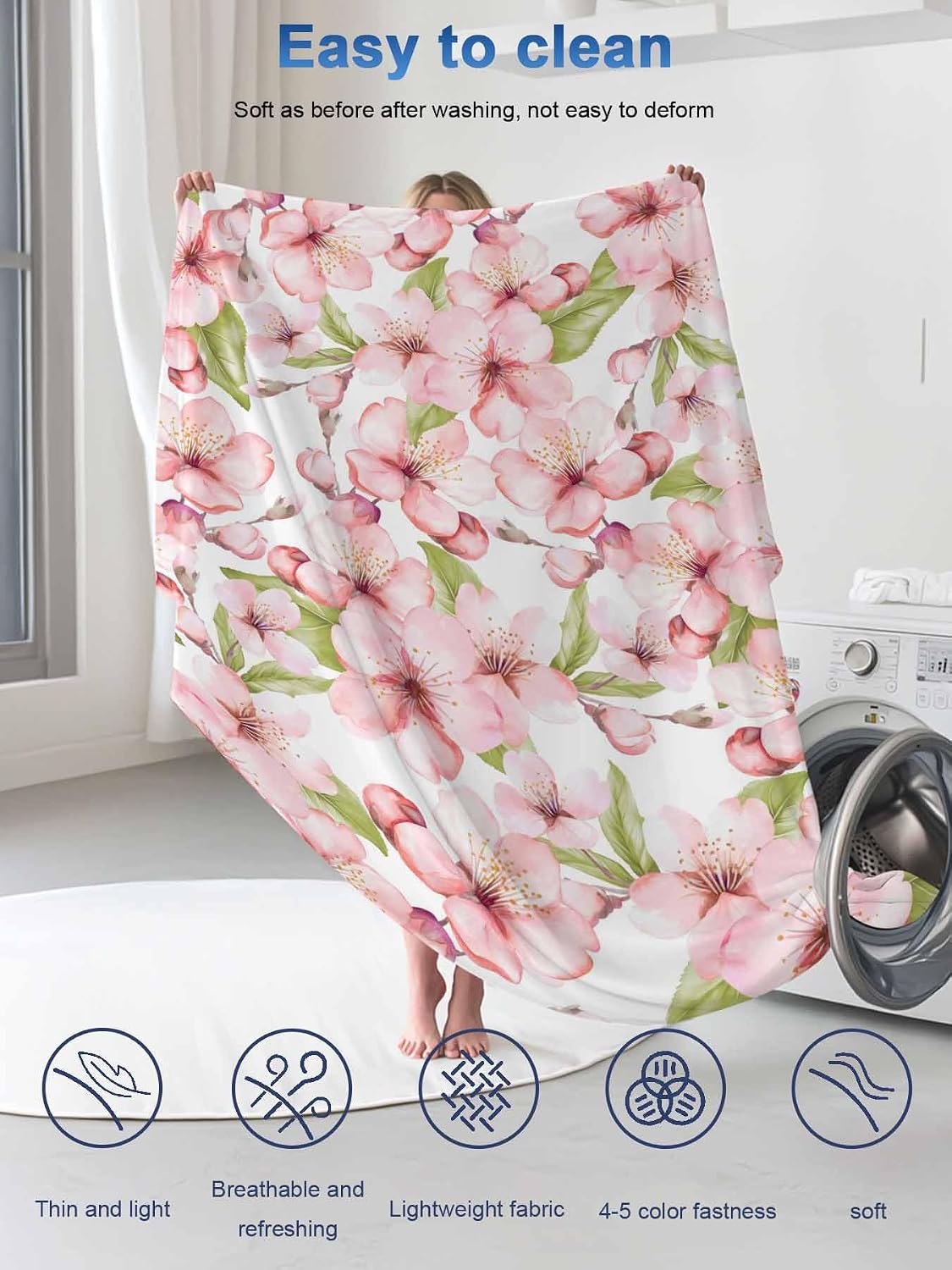 Cooling Blankets for Hot Sleepers Spring Peach Blossom Country Pink Floral Farm Lightweight Breathable Summer Blanket Cold Touch Fabric Throw for Bed, Couch, Sofa 40"x60"