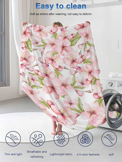 Cooling Blankets for Hot Sleepers Spring Peach Blossom Country Pink Floral Farm Lightweight Breathable Summer Blanket Cold Touch Fabric Throw for Bed, Couch, Sofa 40"x60"