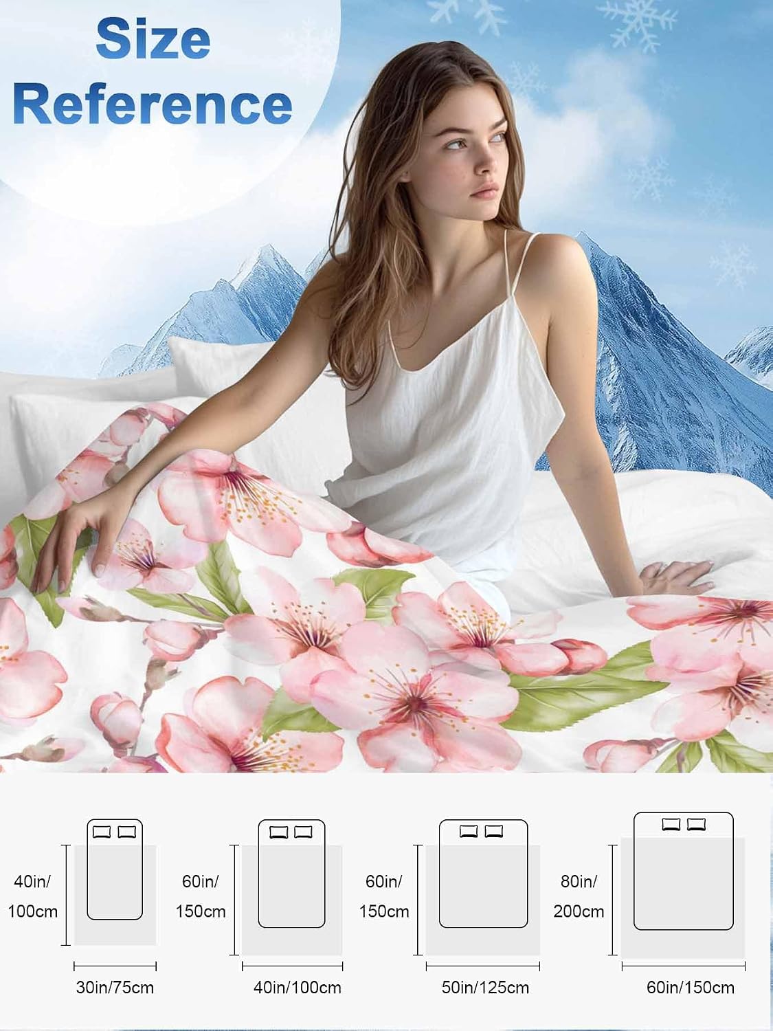 Cooling Blankets for Hot Sleepers Spring Peach Blossom Country Pink Floral Farm Lightweight Breathable Summer Blanket Cold Touch Fabric Throw for Bed, Couch, Sofa 40"x60"