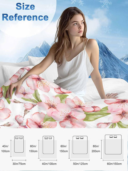 Cooling Blankets for Hot Sleepers Spring Peach Blossom Country Pink Floral Farm Lightweight Breathable Summer Blanket Cold Touch Fabric Throw for Bed, Couch, Sofa 40"x60"