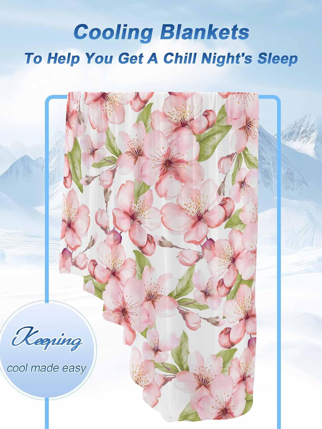 Cooling Blankets for Hot Sleepers Spring Peach Blossom Country Pink Floral Farm Lightweight Breathable Summer Blanket Cold Touch Fabric Throw for Bed, Couch, Sofa 40"x60"