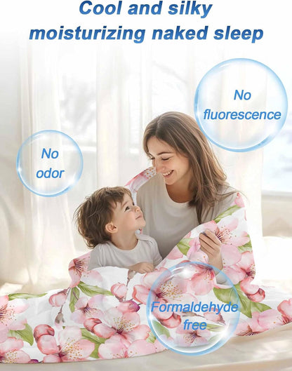 Cooling Blankets for Hot Sleepers Spring Peach Blossom Country Pink Floral Farm Lightweight Breathable Summer Blanket Cold Touch Fabric Throw for Bed, Couch, Sofa 40"x60"