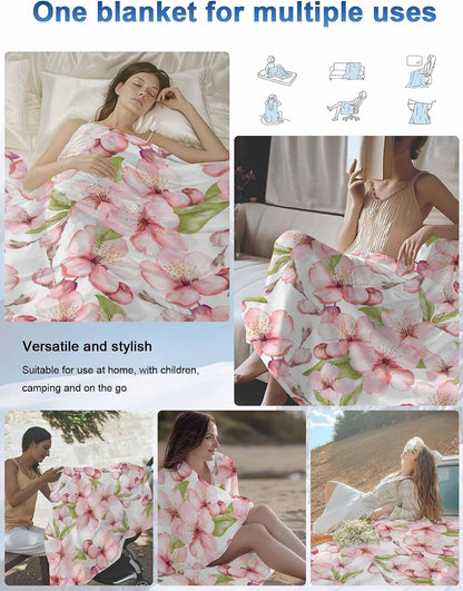 Cooling Blankets for Hot Sleepers Spring Peach Blossom Country Pink Floral Farm Lightweight Breathable Summer Blanket Cold Touch Fabric Throw for Bed, Couch, Sofa 40"x60"