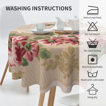 Romantic Victorian Pink Floral Round Tablecloths 60 Inch Decorative Washable Fabric Table Covers for Dining Kitchen Party Outdoor