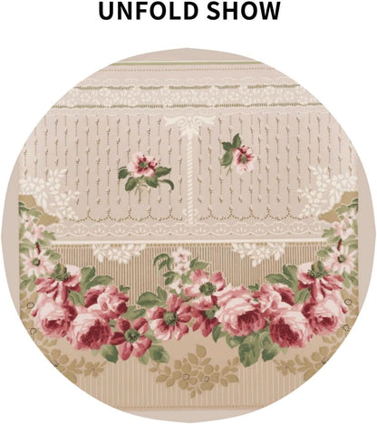 Romantic Victorian Pink Floral Round Tablecloths 60 Inch Decorative Washable Fabric Table Covers for Dining Kitchen Party Outdoor