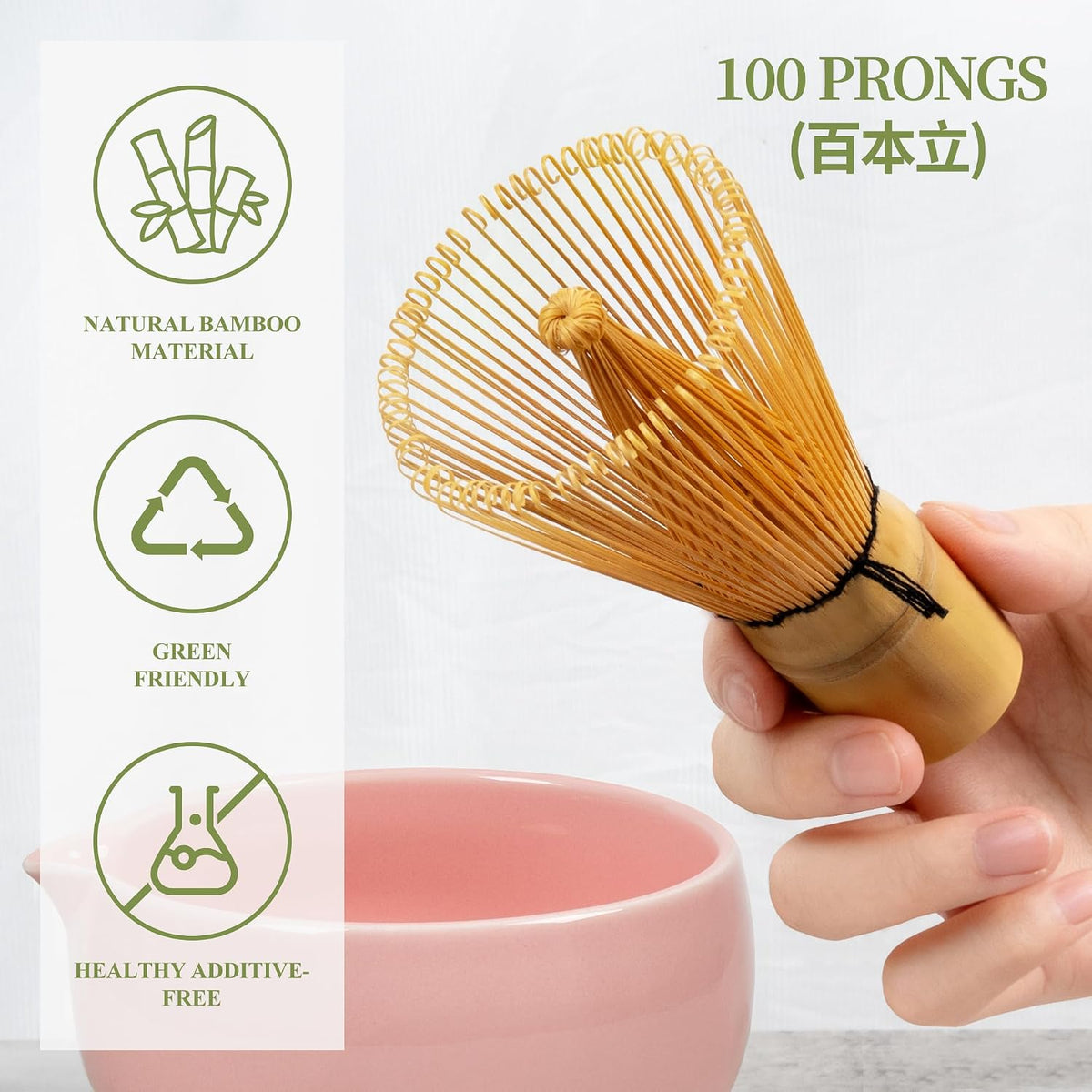 Matcha Whisk Set Pink, Handcrafted Bamboo Chasen & Ceramic Bowl Matcha Kit, Holder, Stainless Steel Sifter, Scoop Measuring Spoon & Cup Tools for Matcha Tea Ceremony