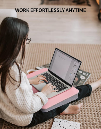Lap Desk with Pillow Cushion, Portable Bed Desk, Fits up to 15.6 inch Laptop, Lap Stand for Bed & Couch & Carpet, Book/Tablet/Drawing Board Stand - Pink