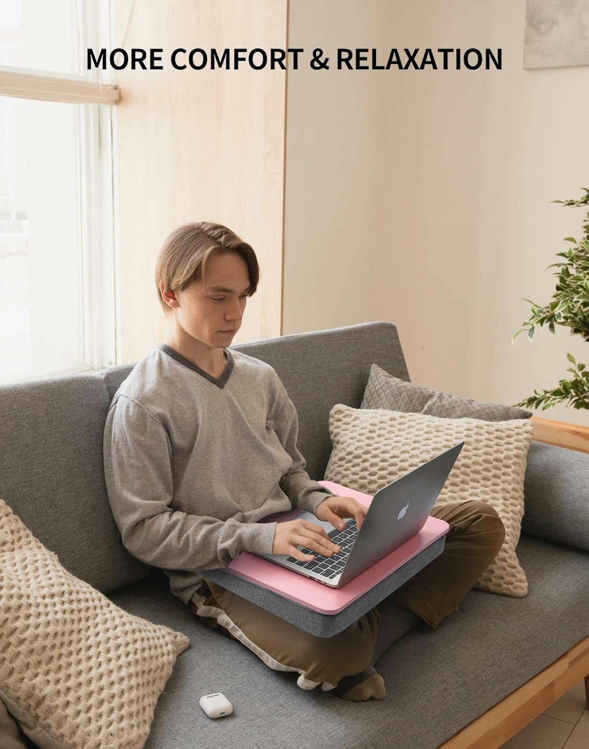 Lap Desk with Pillow Cushion, Portable Bed Desk, Fits up to 15.6 inch Laptop, Lap Stand for Bed & Couch & Carpet, Book/Tablet/Drawing Board Stand - Pink
