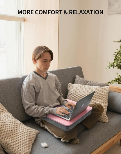 Lap Desk with Pillow Cushion, Portable Bed Desk, Fits up to 15.6 inch Laptop, Lap Stand for Bed & Couch & Carpet, Book/Tablet/Drawing Board Stand - Pink