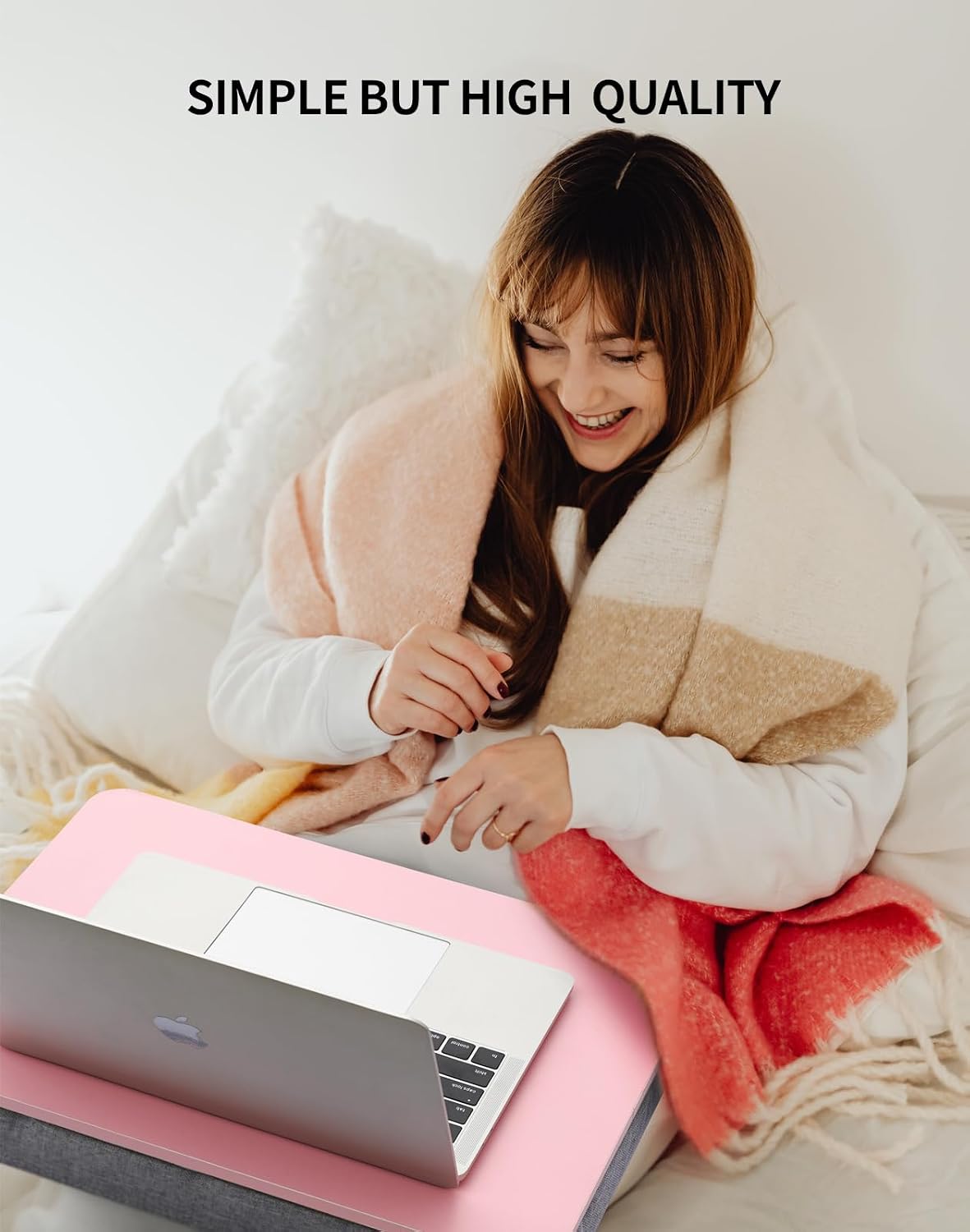 Lap Desk with Pillow Cushion, Portable Bed Desk, Fits up to 15.6 inch Laptop, Lap Stand for Bed & Couch & Carpet, Book/Tablet/Drawing Board Stand - Pink