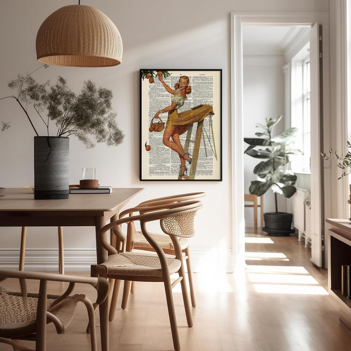Dictionary Art Poster - Retro Pin-Up Girl Print - Picking Peaches Art - Gift for Her, Women - Classic Wall Decor for Kitchen, Restaurant, Bedroom, Office - 8x10 UNFRAMED Wall Art