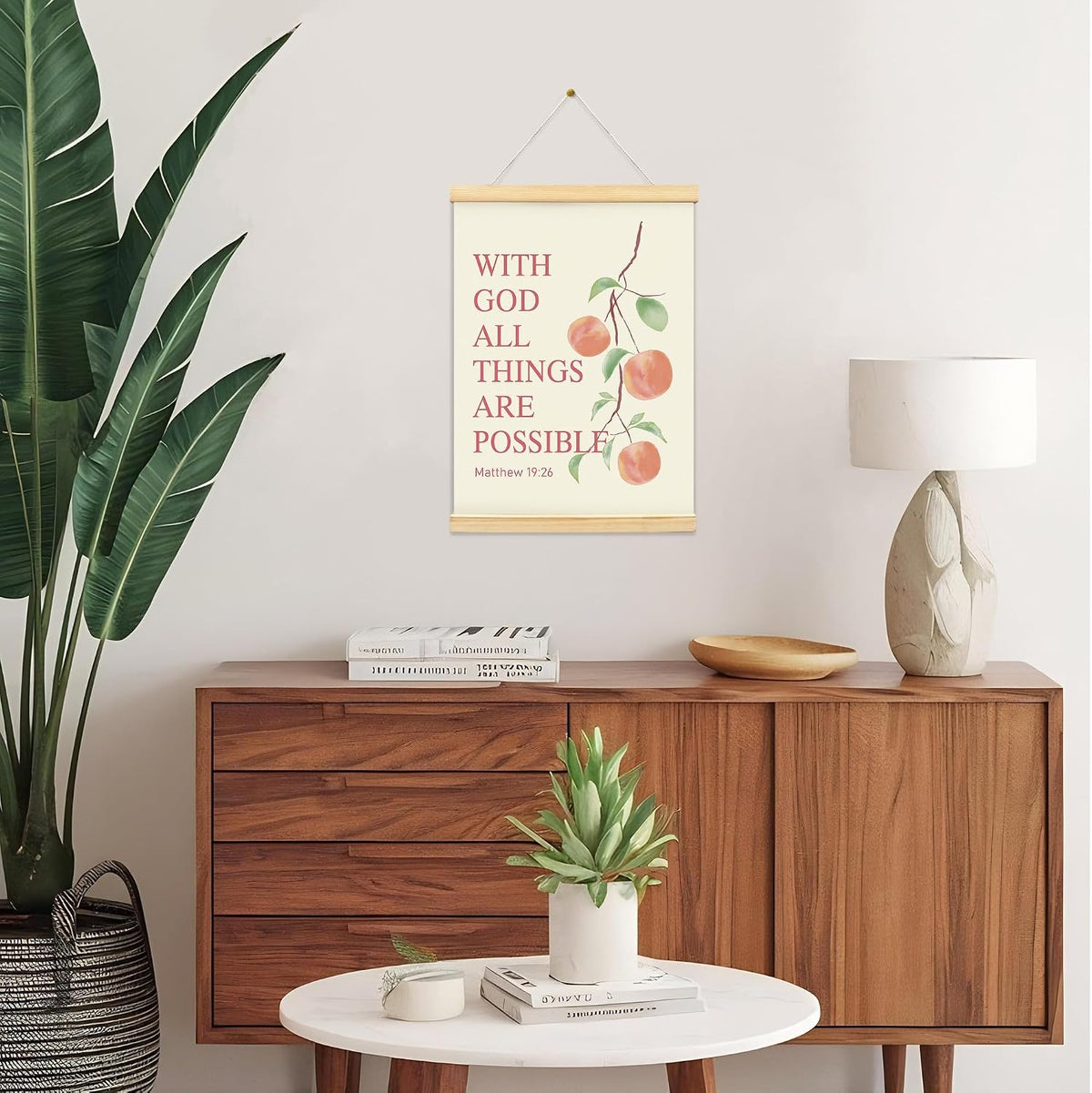 Pink Peach Fruits Wall Art Decor Posters, Pink Peach Christian Room Bathroom Bedroom Dorm Wall Art Decor Aesthetic for College Teen Girls Gifts, Inspirational Bible Verses Wall Decor, Canvas Hanging Poster Framed 12x16 Inch