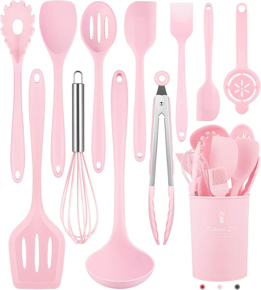 Kitchen Utensils Set-12 Pieces Silicone Cooking Utensils Set (Dishwasher Safe) 392°F Heat Resistant Spatula Set, Nonstick Cookware