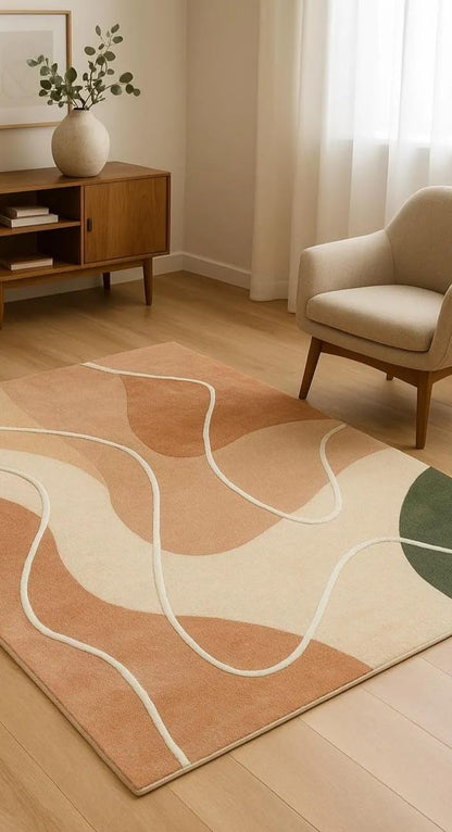 Hand Tufted Wool Area Rug, Modern Abstract Curved Line Rug, Soft Handmade Durable High Traffic Carpet for Living Room Bedroom Office (Peach, 4X6 Ft)