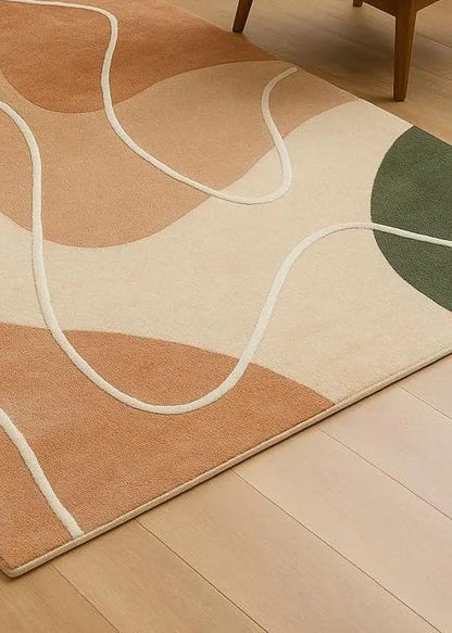Hand Tufted Wool Area Rug, Modern Abstract Curved Line Rug, Soft Handmade Durable High Traffic Carpet for Living Room Bedroom Office (Peach, 4X6 Ft)