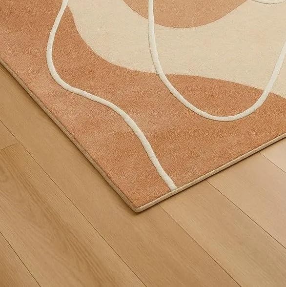 Hand Tufted Wool Area Rug, Modern Abstract Curved Line Rug, Soft Handmade Durable High Traffic Carpet for Living Room Bedroom Office (Peach, 4X6 Ft)