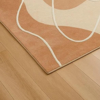 Hand Tufted Wool Area Rug, Modern Abstract Curved Line Rug, Soft Handmade Durable High Traffic Carpet for Living Room Bedroom Office (Peach, 4X6 Ft)