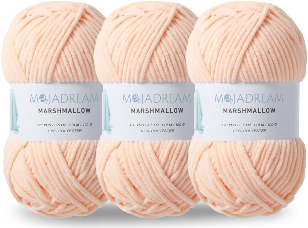 3PCS 3.5oz Chenille Yarn for Blankets Amigurumi: Soft Velvet Baby Yarn Blanket Knitting and Crocheting Bulky 5# Yarn 3 Skeins of 100g (Pale Peach)