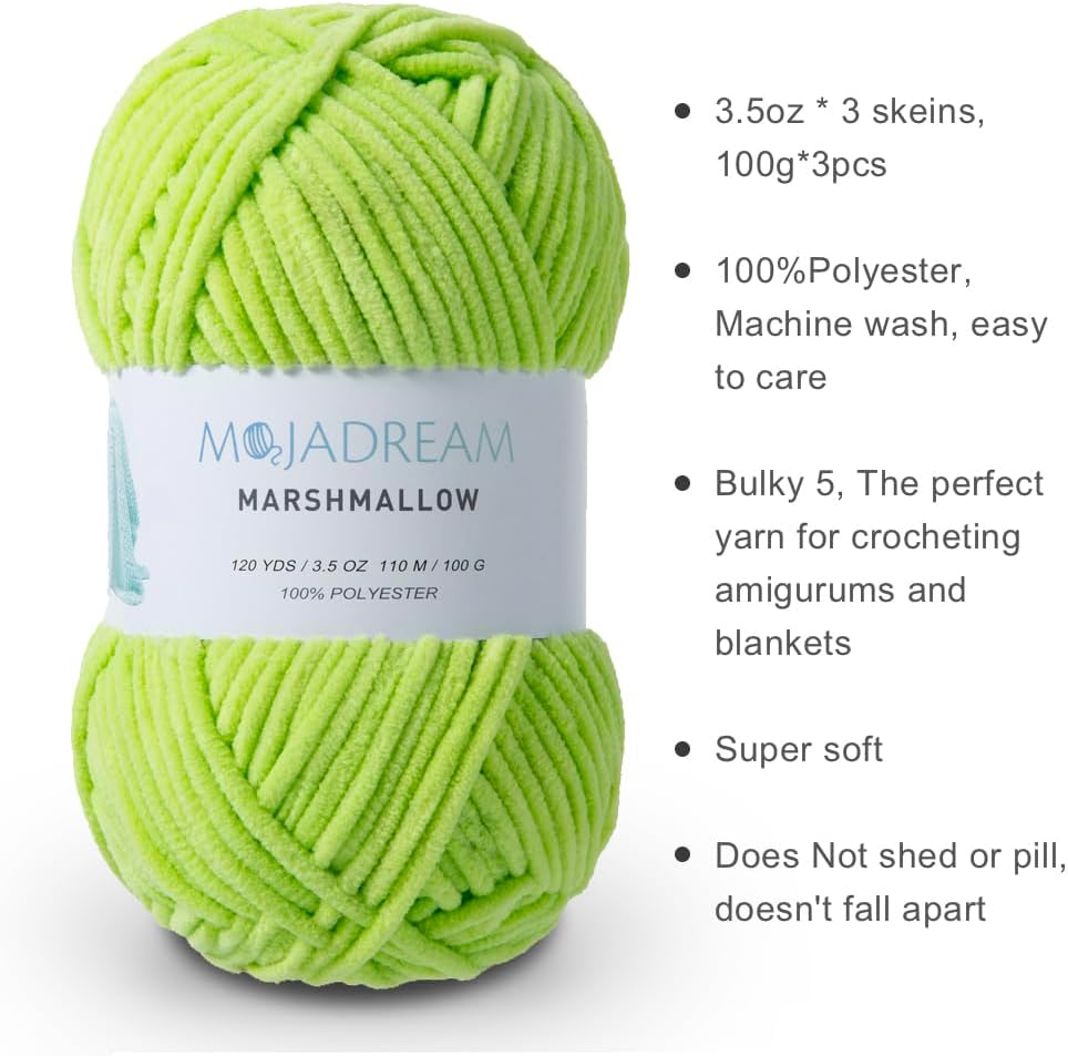 3PCS 3.5oz Chenille Yarn for Blankets Amigurumi: Soft Velvet Baby Yarn Blanket Knitting and Crocheting Bulky 5# Yarn 3 Skeins of 100g (Pale Peach)