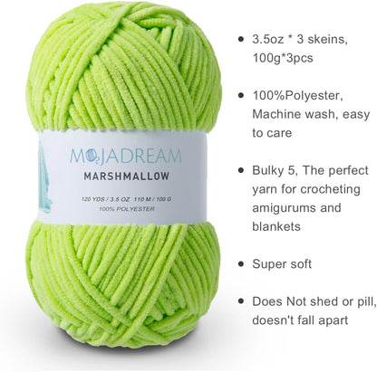 3PCS 3.5oz Chenille Yarn for Blankets Amigurumi: Soft Velvet Baby Yarn Blanket Knitting and Crocheting Bulky 5# Yarn 3 Skeins of 100g (Pale Peach)