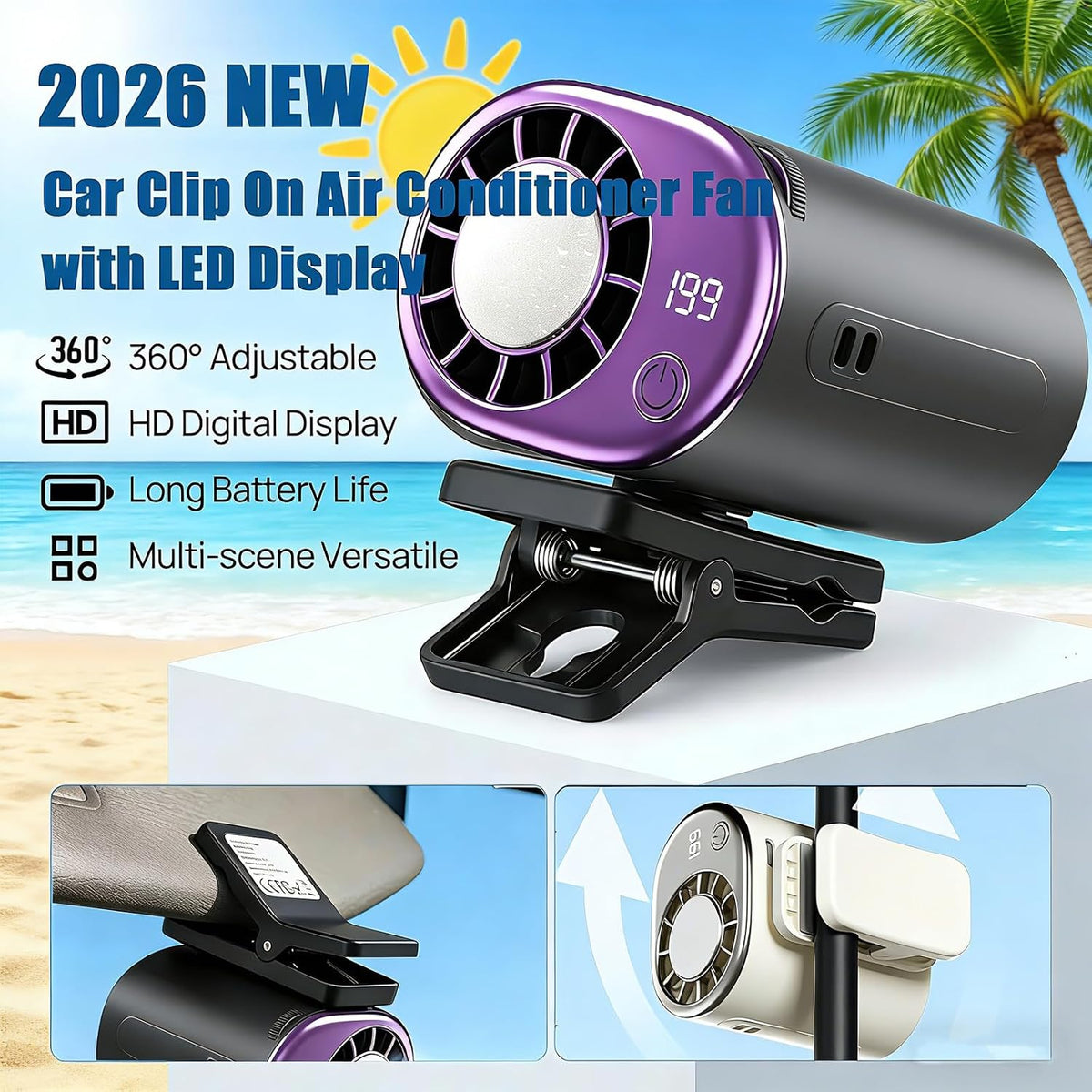 Clip On Air Conditioner Fan, 199 Speeds & 16°C Cooling (Pink)