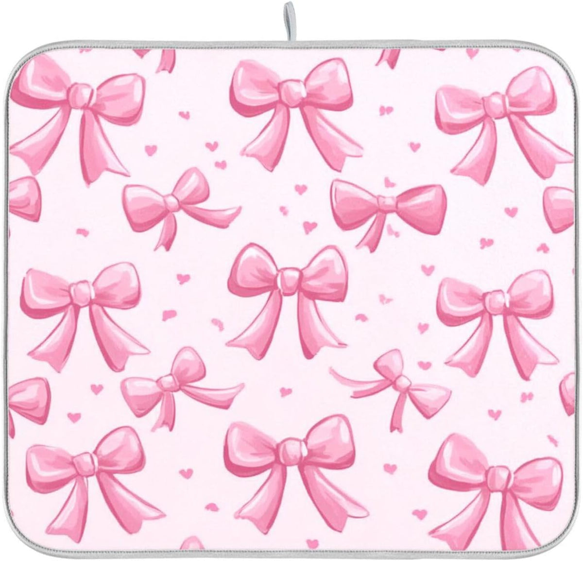 Pink Bows Dish Drying Mat Kitchen Counter Mat Draining Mat Kitchen Accessories Dish Rack Pad for Dishes, Utensils, Countertops, Sinks 18x24in