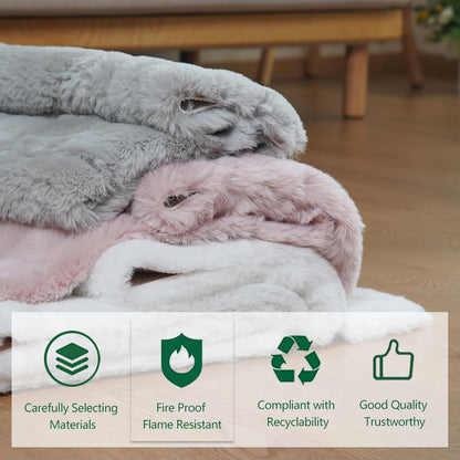 Light Pink Small Faux Rabbit Rug 2x3 Washable Furry Rugs Soft Fluffy Non-Slip Throw Rug for Living Room, Bedroom, Nursery, Chair Seat Cover and Dorm