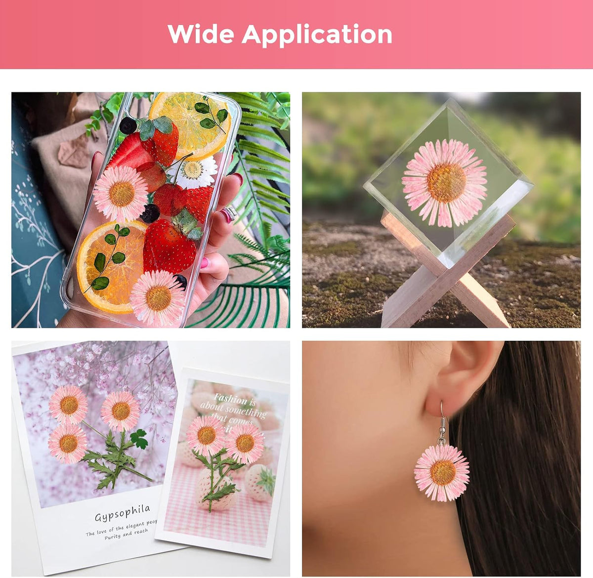60PCS Pink Dried Dressed Flowers for Resin Decor, Natural Dry Flowers Needle Chrysanthemum for Desk Lamp Craft DIY Jewelry Candle Making Phone Case Home Decoration