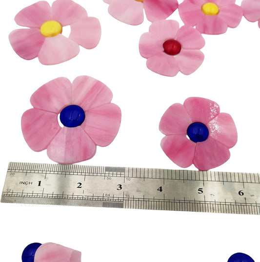 20PCS Glass Flower Mosaic Tiles, 2 Size Petal Stained Glass Mosaic Pieces for DIY Flower Crafts Home Decoration, Indoor & Outdoor Decor (Pink)