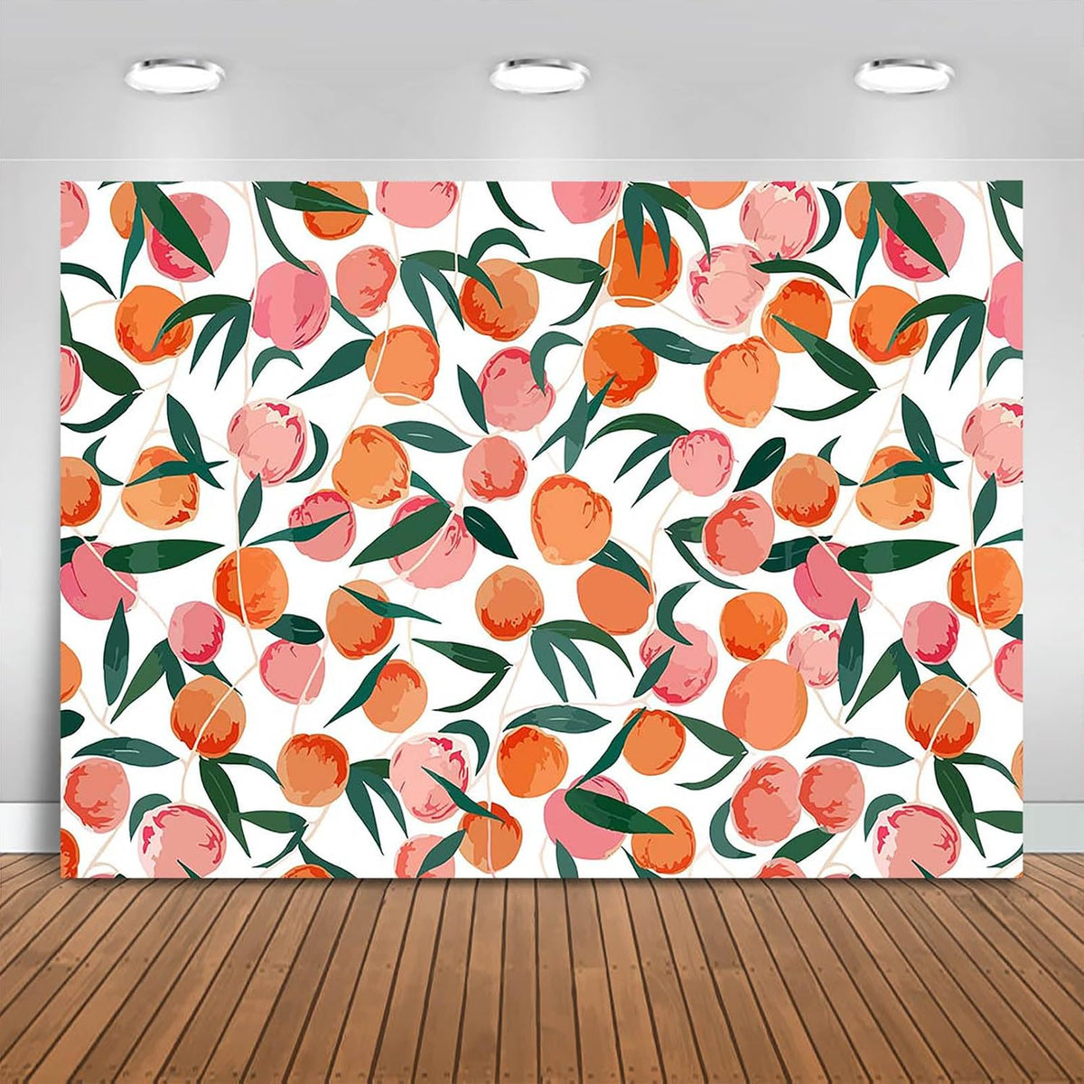 Peach Backdrop 7x5ft Allover Fruits Baby Shower Birthday Background Party Decorations Peach Wall Paper Dessert Table Cloth Banner Photo Booth Props
