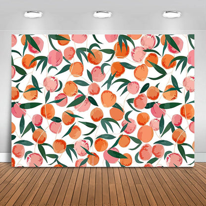 Peach Backdrop 7x5ft Allover Fruits Baby Shower Birthday Background Party Decorations Peach Wall Paper Dessert Table Cloth Banner Photo Booth Props