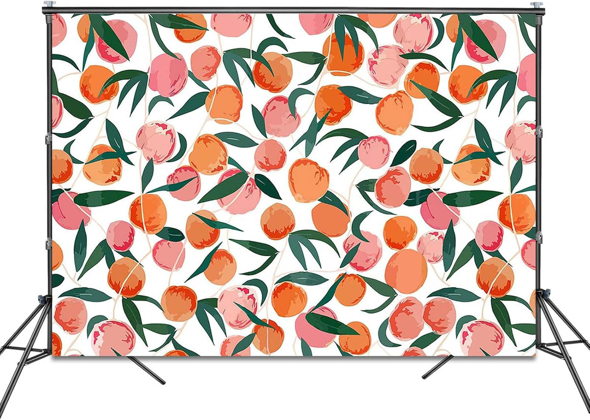 Peach Backdrop 7x5ft Allover Fruits Baby Shower Birthday Background Party Decorations Peach Wall Paper Dessert Table Cloth Banner Photo Booth Props
