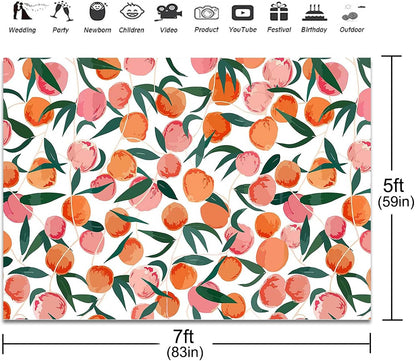 Peach Backdrop 7x5ft Allover Fruits Baby Shower Birthday Background Party Decorations Peach Wall Paper Dessert Table Cloth Banner Photo Booth Props