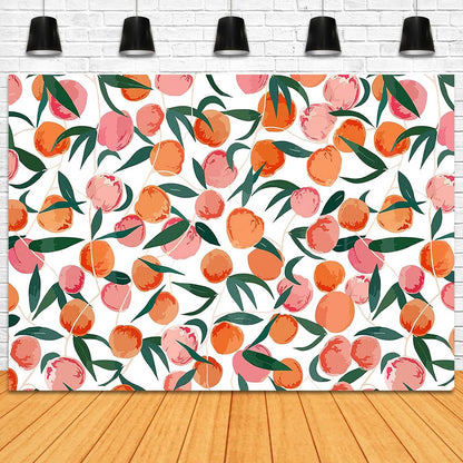 Peach Backdrop 7x5ft Allover Fruits Baby Shower Birthday Background Party Decorations Peach Wall Paper Dessert Table Cloth Banner Photo Booth Props