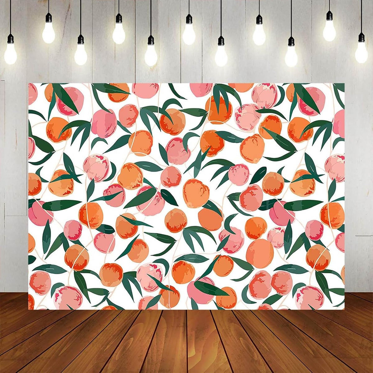 Peach Backdrop 7x5ft Allover Fruits Baby Shower Birthday Background Party Decorations Peach Wall Paper Dessert Table Cloth Banner Photo Booth Props