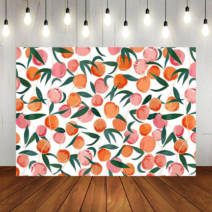 Peach Backdrop 7x5ft Allover Fruits Baby Shower Birthday Background Party Decorations Peach Wall Paper Dessert Table Cloth Banner Photo Booth Props