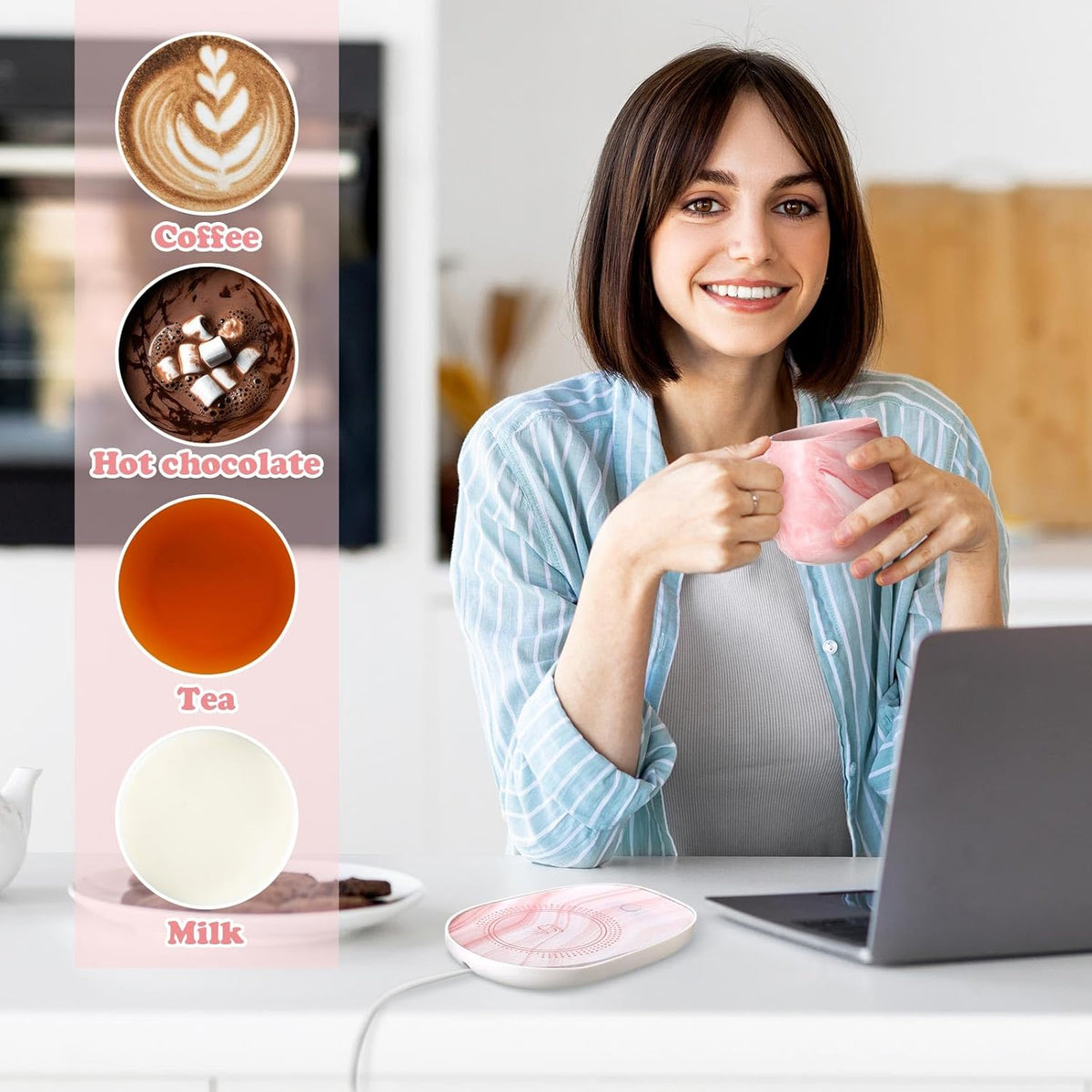 Thank You Coffee Warmer with Mug Set for Women Thank You for Being Awsome Pink Marble Mug Warming Set Employee Appreciation Gifts Birthday Gift for Coworker Volunteer Teacher